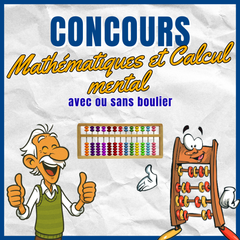 Une affiche annonçant un concours de mathématiques et calcul mental avec ou sans boulier.